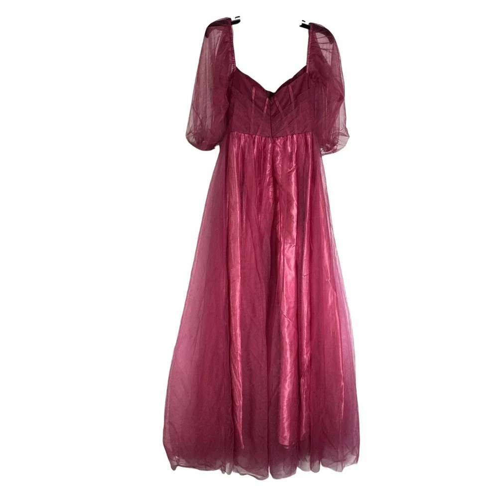 N.E.W. Fashion Magenta Tulle Puff Sleeve Formal Gown Prom Dress Size‎ 4 NEW
